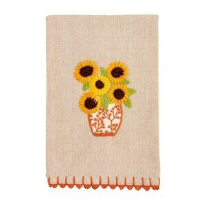 Mud Pie Bathroom Sunflower Bouquet Embroidered Towel  21" x 14" NEW